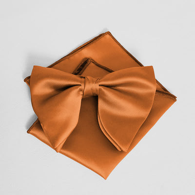 Men's British Style Solid Color Oversized Pointed Bow Tie Pocket Square