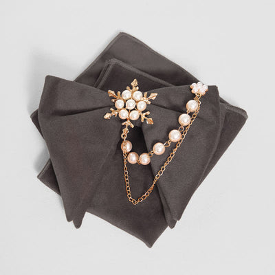 Men's Snowflake Pearl Chain Velvet Bow Tie Pocket Square