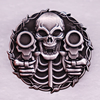 Cool Double Gun Design Skull Retro Motorcycle Brooch