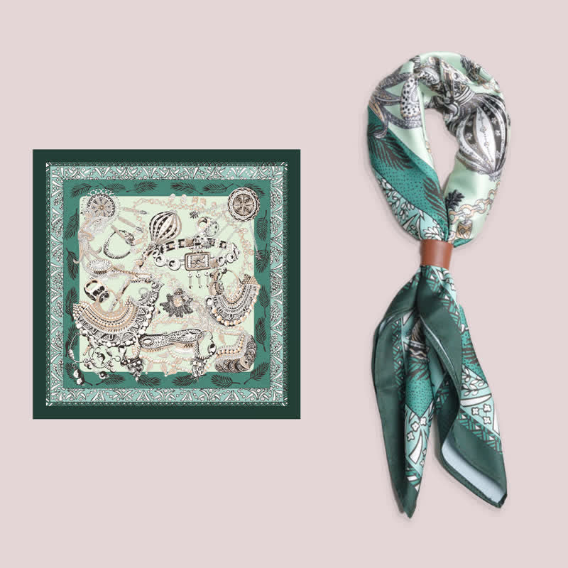 Teal & Wheat Ancient Rome Motifs Square Scarf