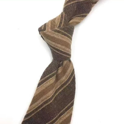 Men's Coffee-Colored Checkered Striped British Cotton Necktie