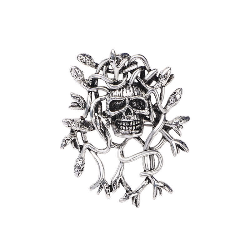 Exaggerated Snake Wrapped Skull Head Skull Brooch