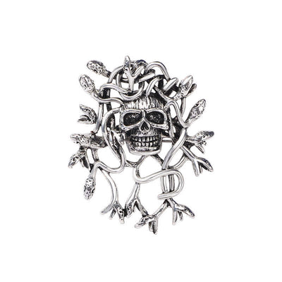 Exaggerated Snake Wrapped Skull Head Skull Brooch