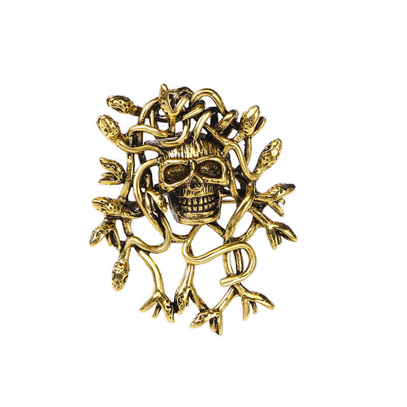 Exaggerated Snake Wrapped Skull Head Skull Brooch