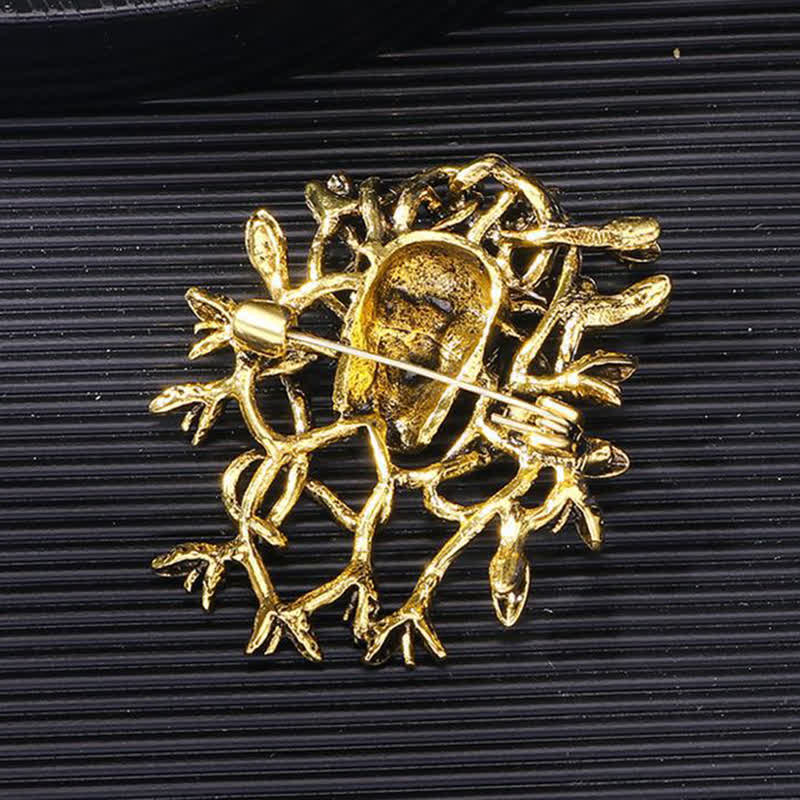 Exaggerated Snake Wrapped Skull Head Skull Brooch