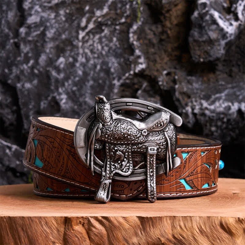 Equestrian Sports DIY Saddle Horse Shoe Buckle Leather Belt