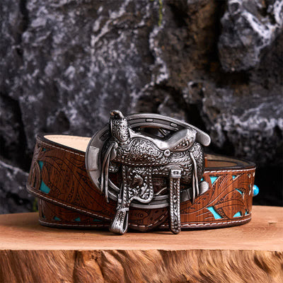 Equestrian Sports DIY Saddle Horse Shoe Buckle Leather Belt