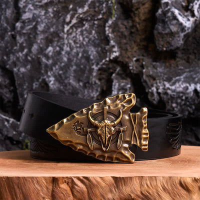 Bronze Triangle DIY Arrowhead Shaped Bull Buckle Leather Belt