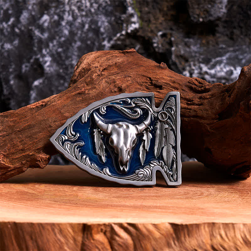 Navy Enamel DIY Arrowhead Shaped Bull Buckle Leather Belt