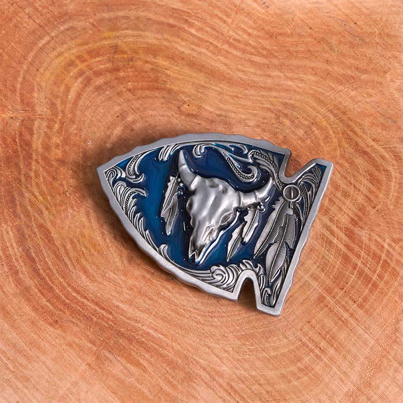 Navy Enamel DIY Arrowhead Shaped Bull Buckle Leather Belt