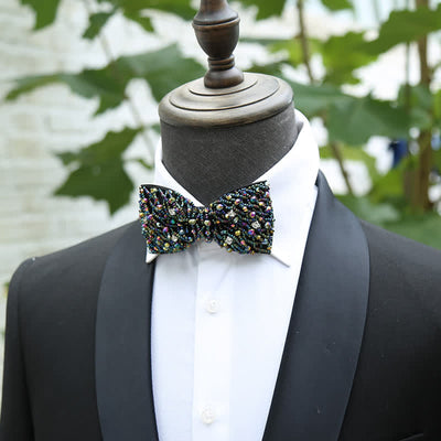 Sparkling Colorful Crystal Embroidered Beaded Bow Tie