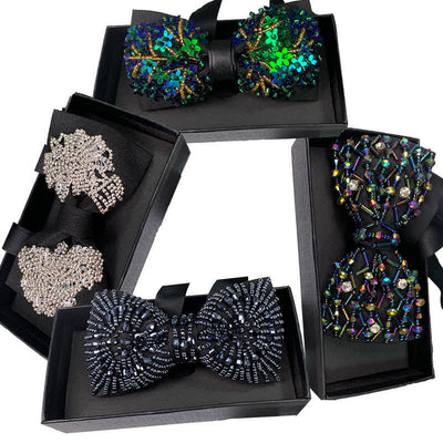 Sparkling Colorful Crystal Embroidered Beaded Bow Tie