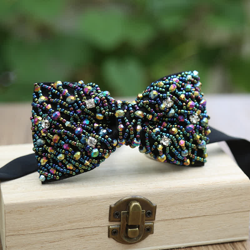 Sparkling Colorful Crystal Embroidered Beaded Bow Tie