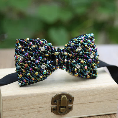 Sparkling Colorful Crystal Embroidered Beaded Bow Tie