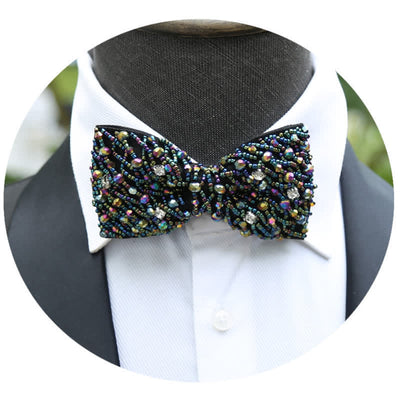 Sparkling Colorful Crystal Embroidered Beaded Bow Tie