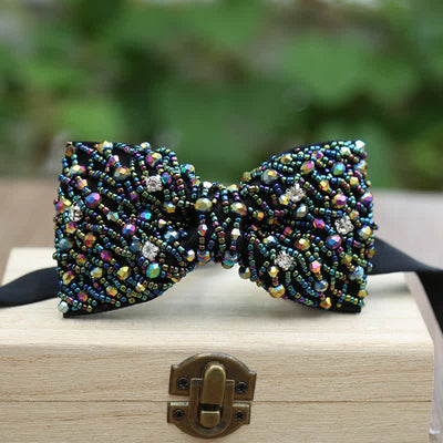 Sparkling Colorful Crystal Embroidered Beaded Bow Tie