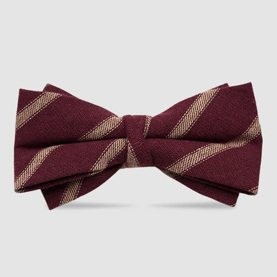 Men's British Style Checked Striped Coffee Cotton Bow Tie