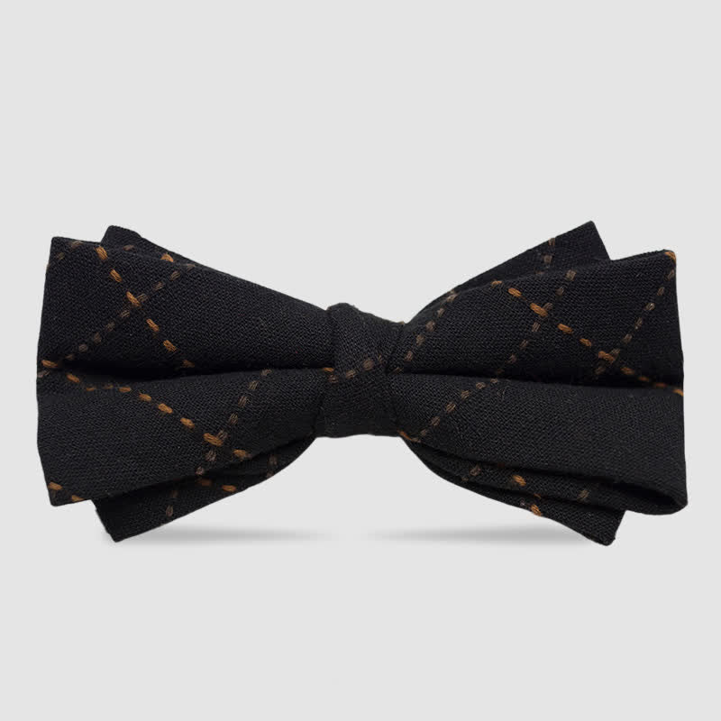 Men's British Style Checked Striped Coffee Cotton Bow Tie