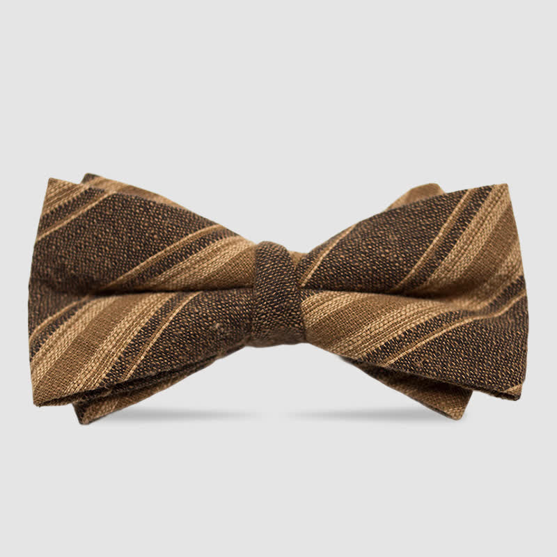 Men's British Style Checked Striped Coffee Cotton Bow Tie