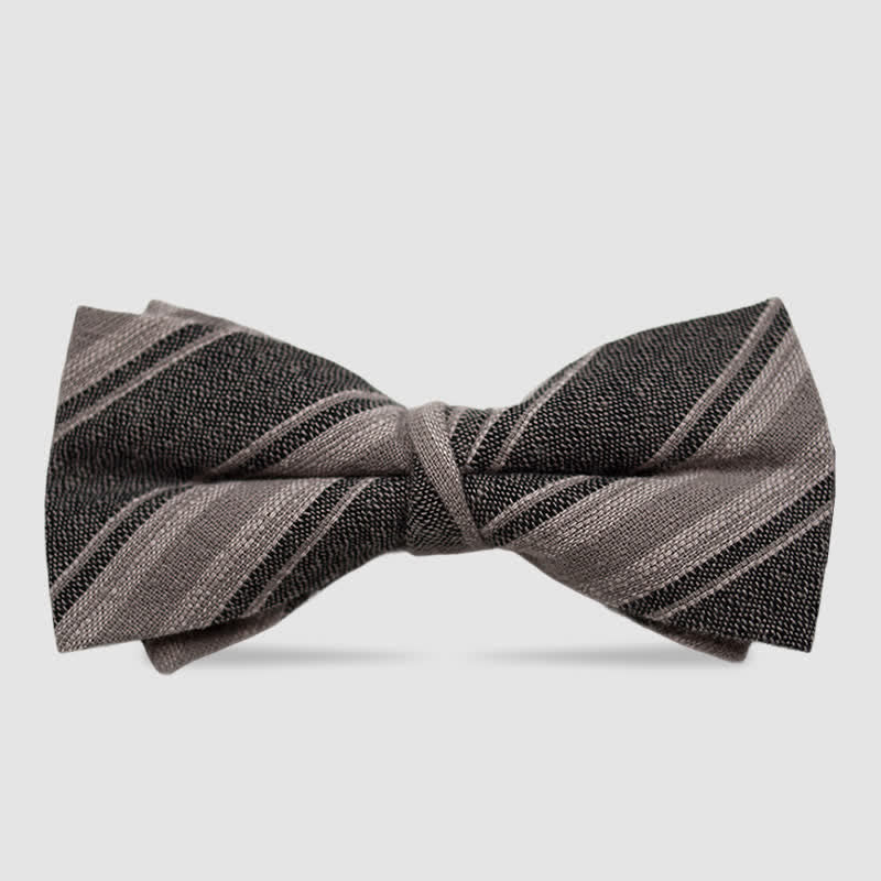 Men's British Style Checked Striped Coffee Cotton Bow Tie
