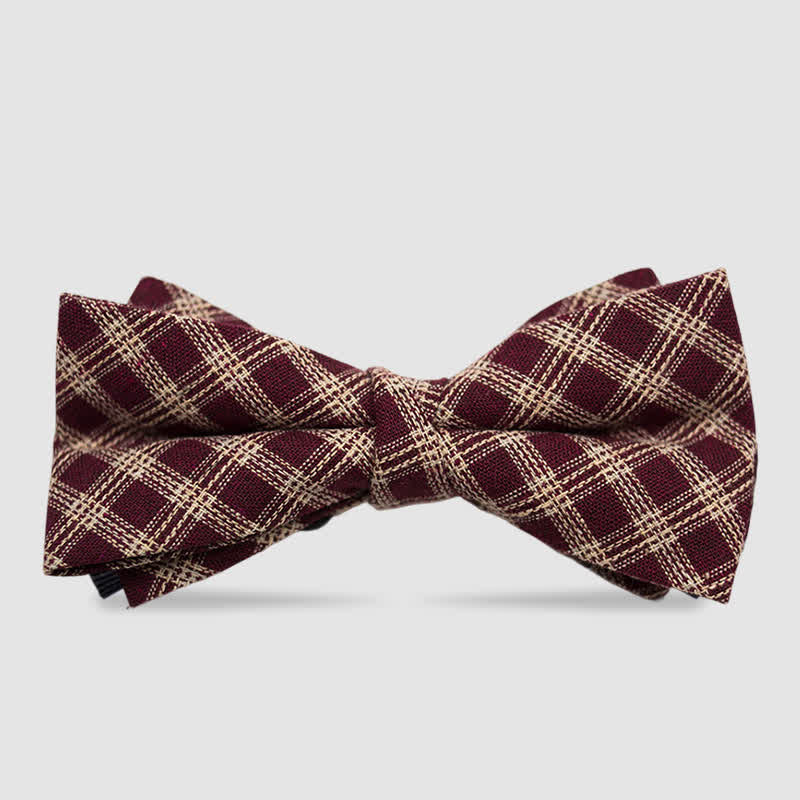 Men's British Style Checked Striped Coffee Cotton Bow Tie