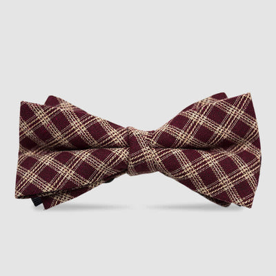 Men's British Style Checked Striped Coffee Cotton Bow Tie