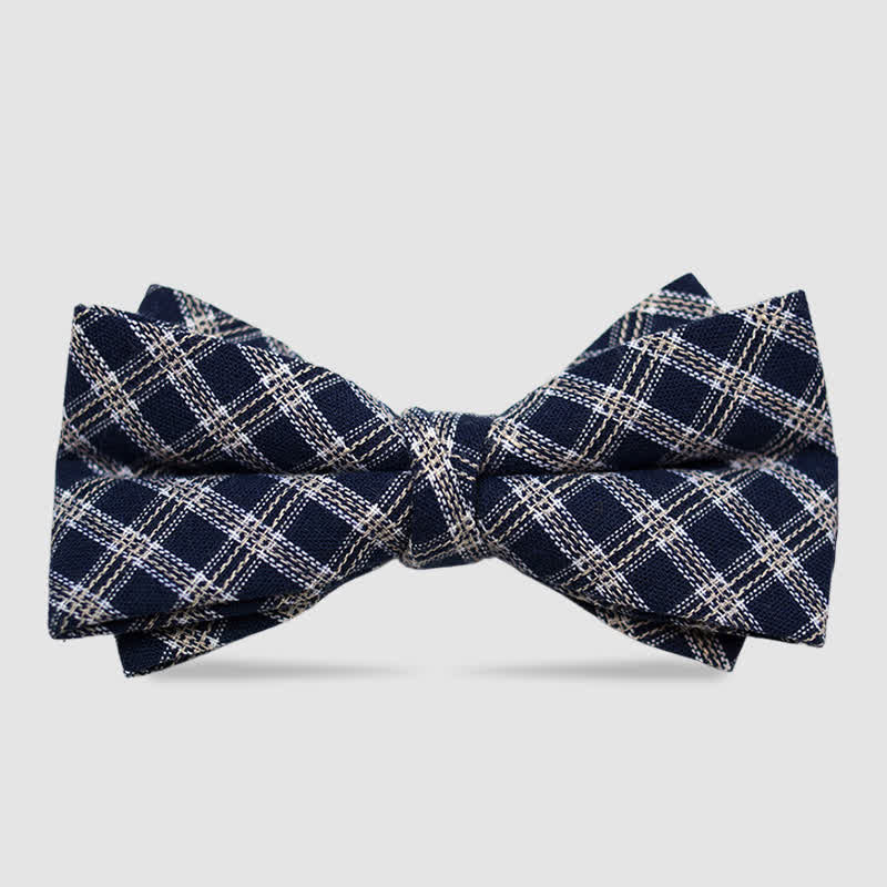 Men's British Style Checked Striped Coffee Cotton Bow Tie