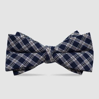 Men's British Style Checked Striped Coffee Cotton Bow Tie