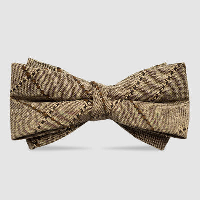 Men's British Style Checked Striped Coffee Cotton Bow Tie