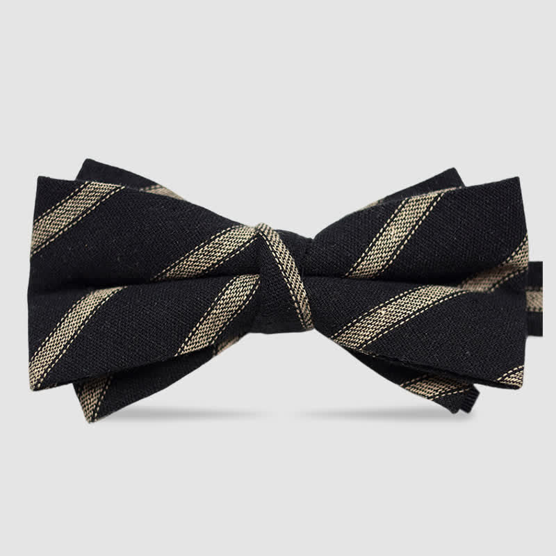 Men's British Style Checked Striped Coffee Cotton Bow Tie