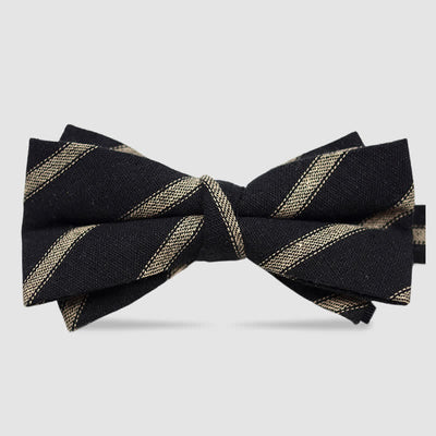 Men's British Style Checked Striped Coffee Cotton Bow Tie