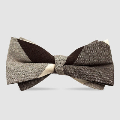 Men's British Style Checked Striped Coffee Cotton Bow Tie