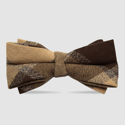 Men's British Style Checked Striped Coffee Cotton Bow Tie