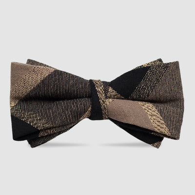Men's British Style Checked Striped Coffee Cotton Bow Tie