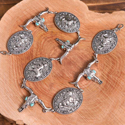 Women's Bull Head Faux Turquoise Western Concho Belt Waist Chain
