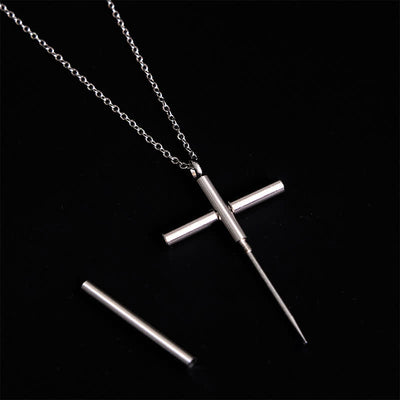 Edc Toothpick Portable Gadget Cross Pendant Necklace