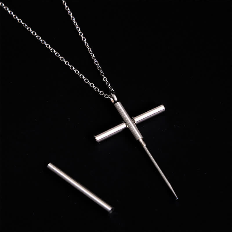 FT: Edc Toothpick Portable Gadget Cross Pendant Necklace - image 5