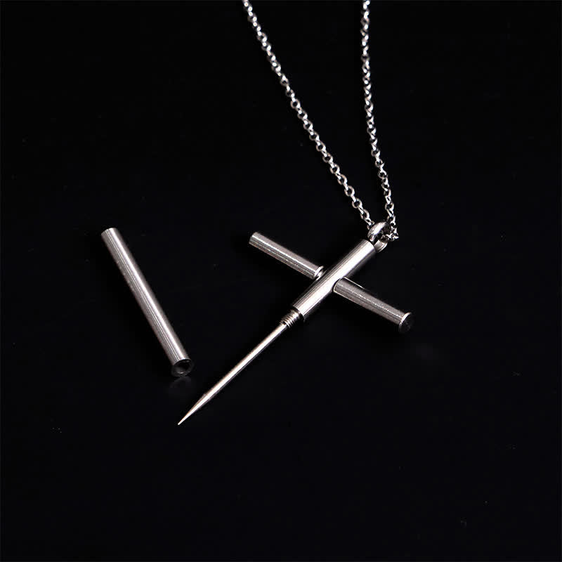 FT: Edc Toothpick Portable Gadget Cross Pendant Necklace - Silver - image 1