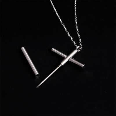 FT: Edc Toothpick Portable Gadget Cross Pendant Necklace - Silver - image 1