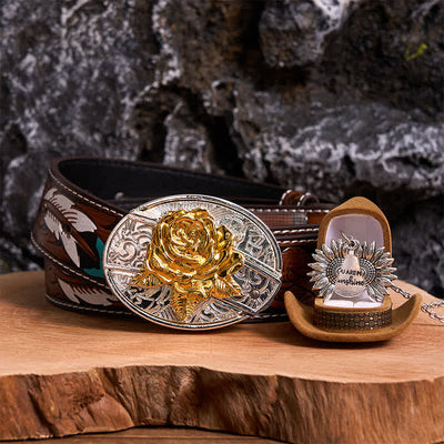 Gold & Silver DIY Rose Hidden Knife Belt Buckle Sunflower Necklace Bundle Set