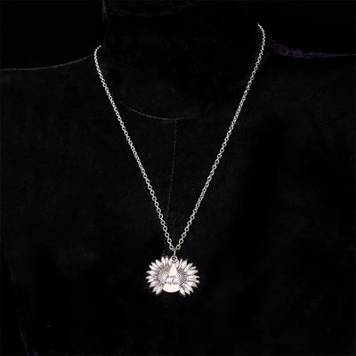 Silver DIY Rose Hidden Knife Belt Buckle Sunflower Necklace Bundle Set