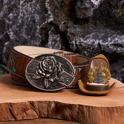 Silver DIY Rose Hidden Knife Belt Buckle Sunflower Necklace Bundle Set