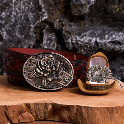 Silver DIY Rose Hidden Knife Belt Buckle Sunflower Necklace Bundle Set