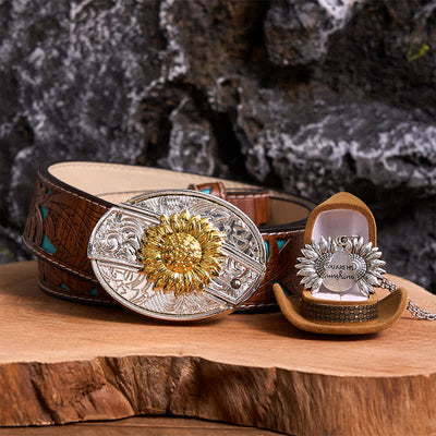 Gold & Silver DIY Sunflower Theme Hidden Knife Belt Buckle Necklace Bundle Set
