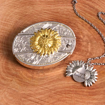 Gold & Silver DIY Sunflower Theme Hidden Knife Belt Buckle Necklace Bundle Set