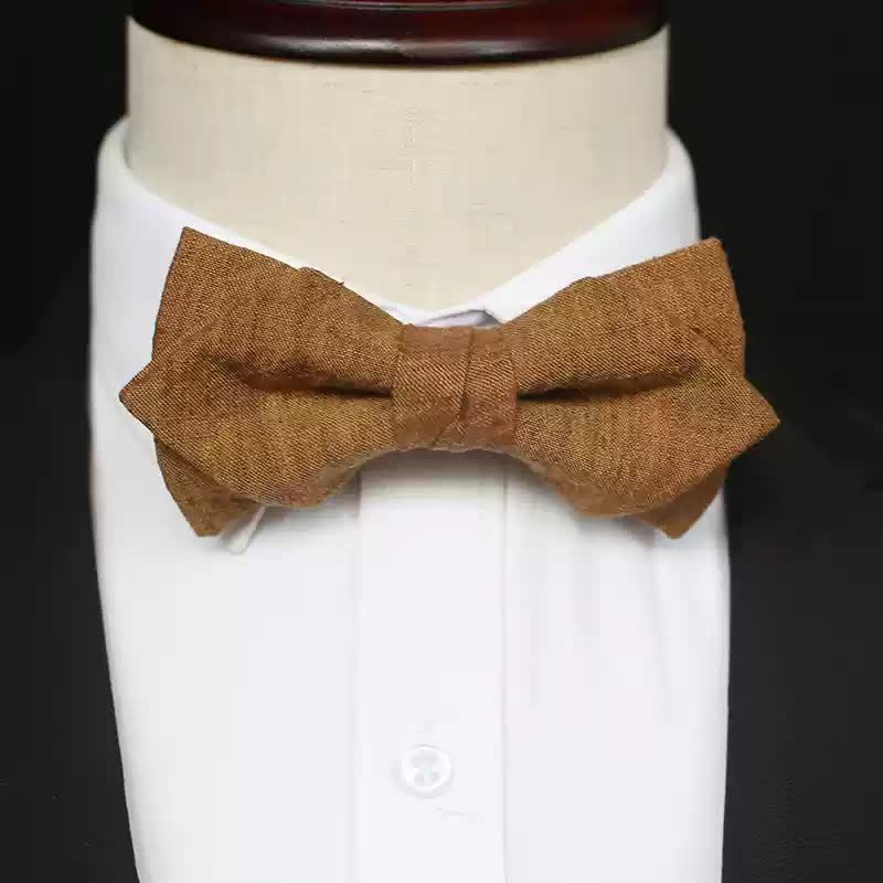 Men's Dark Goldenrod Solid Color Linen Bow Tie