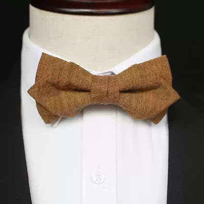 Men's Dark Goldenrod Solid Color Linen Bow Tie