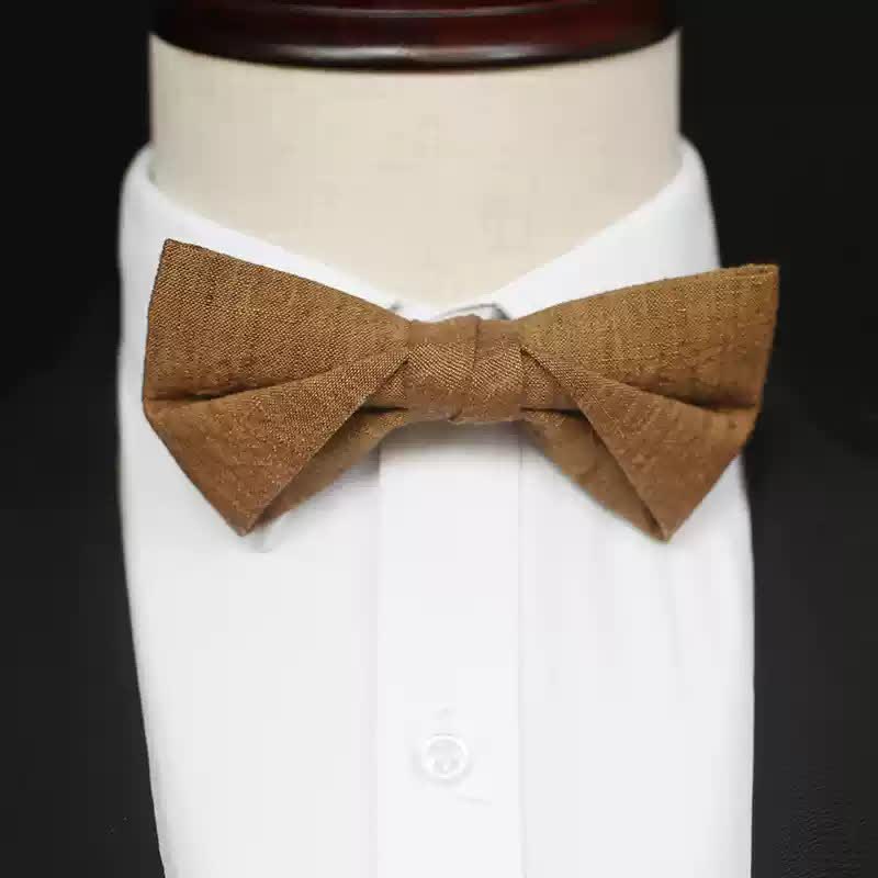 Men's Dark Goldenrod Solid Color Linen Bow Tie