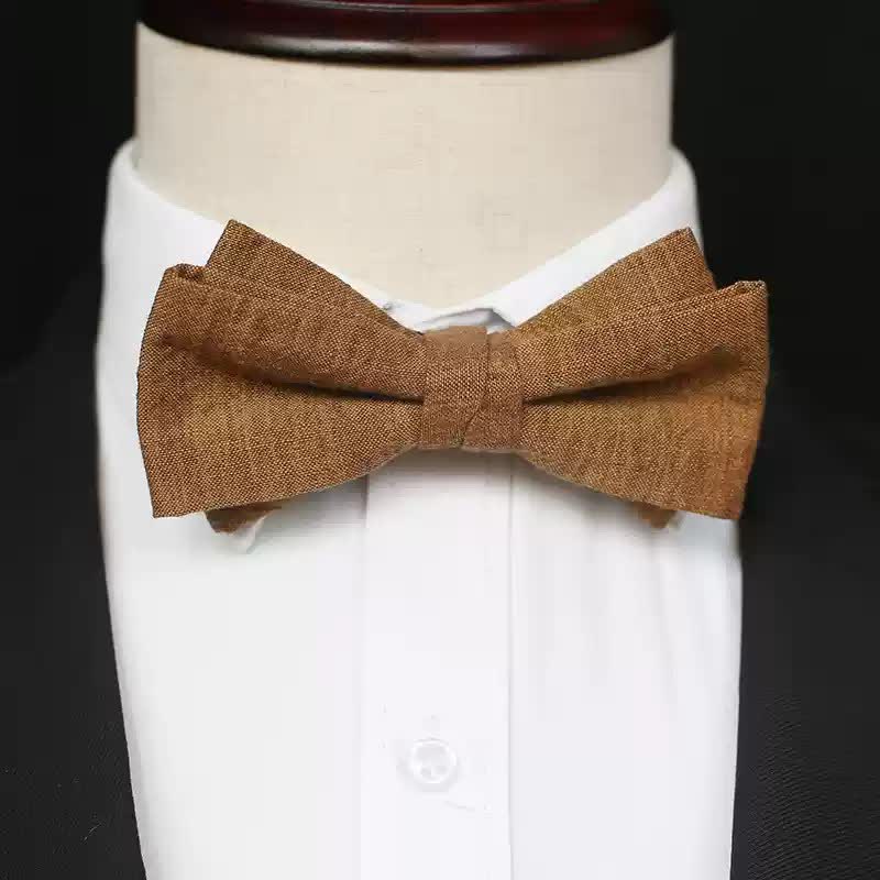 Men's Dark Goldenrod Solid Color Linen Bow Tie