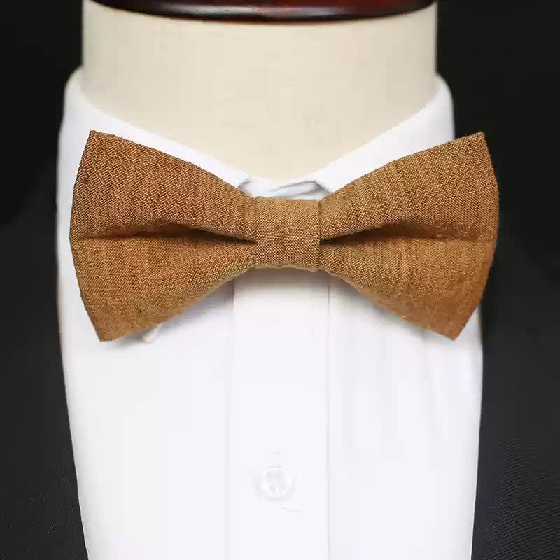Men's Dark Goldenrod Solid Color Linen Bow Tie